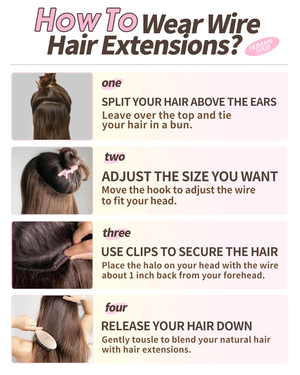 AGMITY Hair Extensions Wire Hair Remy Human Hair Extensions Darkest Brown 80g Hidden Straight Layered with Transparent Fish Line Remy Wire Extensions(16 Inch #2 Darkest Brown) - Image 4