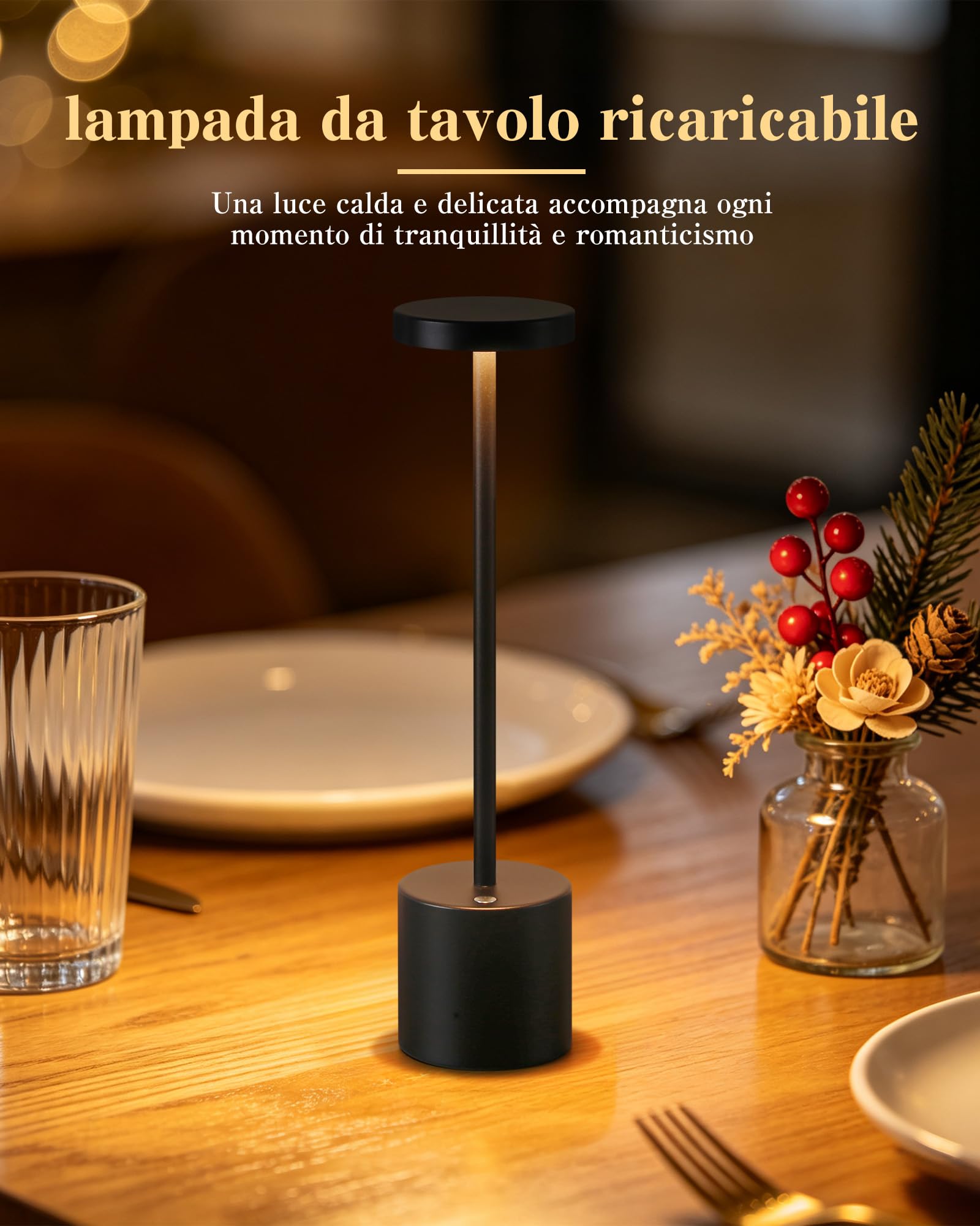 Tischleuchte Kabellos LED 6000 mAh Akku Dimmbar für Außen Innen, 2 Schwarz | 12h touch wasserdicht für outdoor terrasse restaurant led tischlampe akku usb aufladbar dimmbar