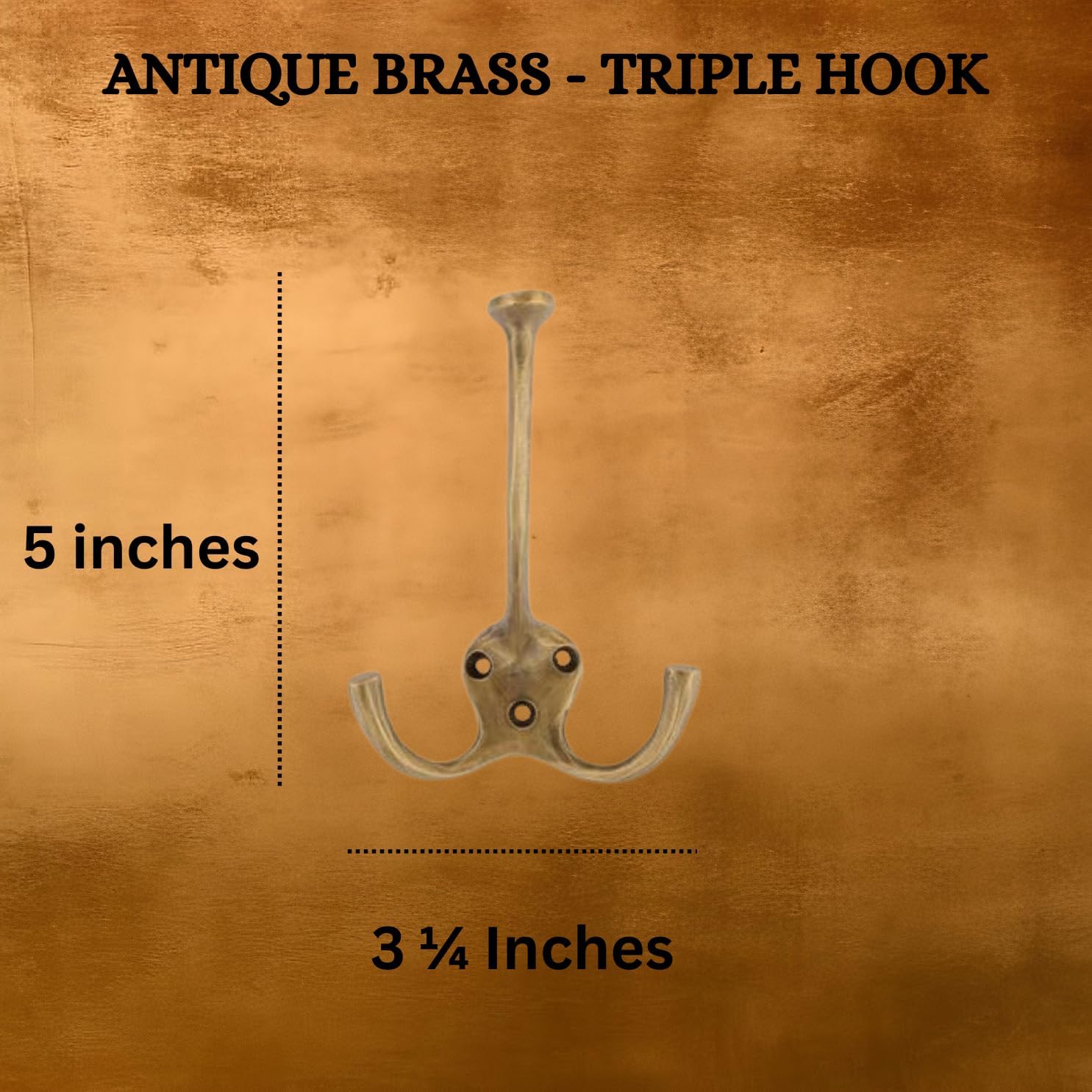 Brass Triple Hook – Durable & Polished Finish, Space-Saving Wall Mount for Coats, Towels & More, Easy Install, Perfect for Entryway, Bathroom & Kitchen Decor (Antique)