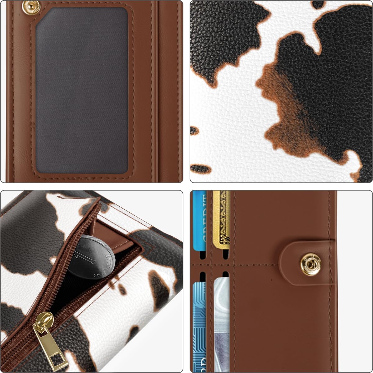 Minimalist Bifold Wallet RFID Blocking Slim Cute Credit Card Holder Compact Leather Wallet Ladies Purse for Handbag, Brown Cow - Image 6