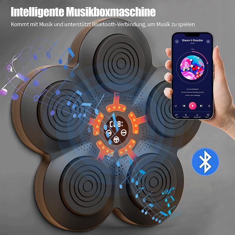 URCheers Fali Boxgép Bluetooth Zenei Funkcióval - Falra Szerelhető Ütőpárna PU Bőrből Felnőtteknek és Gyerekeknek, Fekete Kesztyűvel