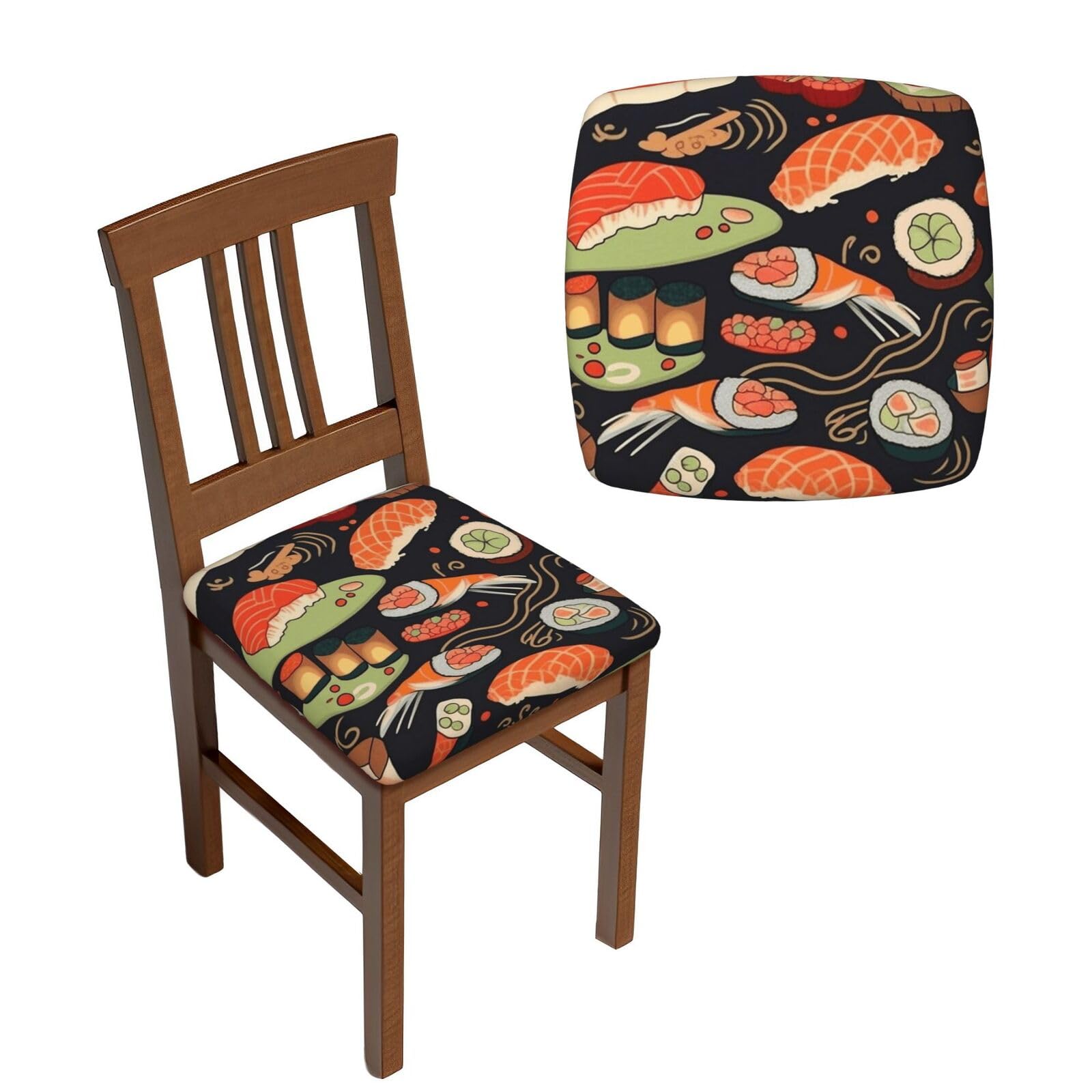 FodPand 2PCS Dining Chair Covers for Dining Room Japanese Sushi Shrimp Chair Seat Cover Stretch Parsons Chair Slipcover Removable Washable Seat Cushion Slipcovers Cover for Kitchen Office