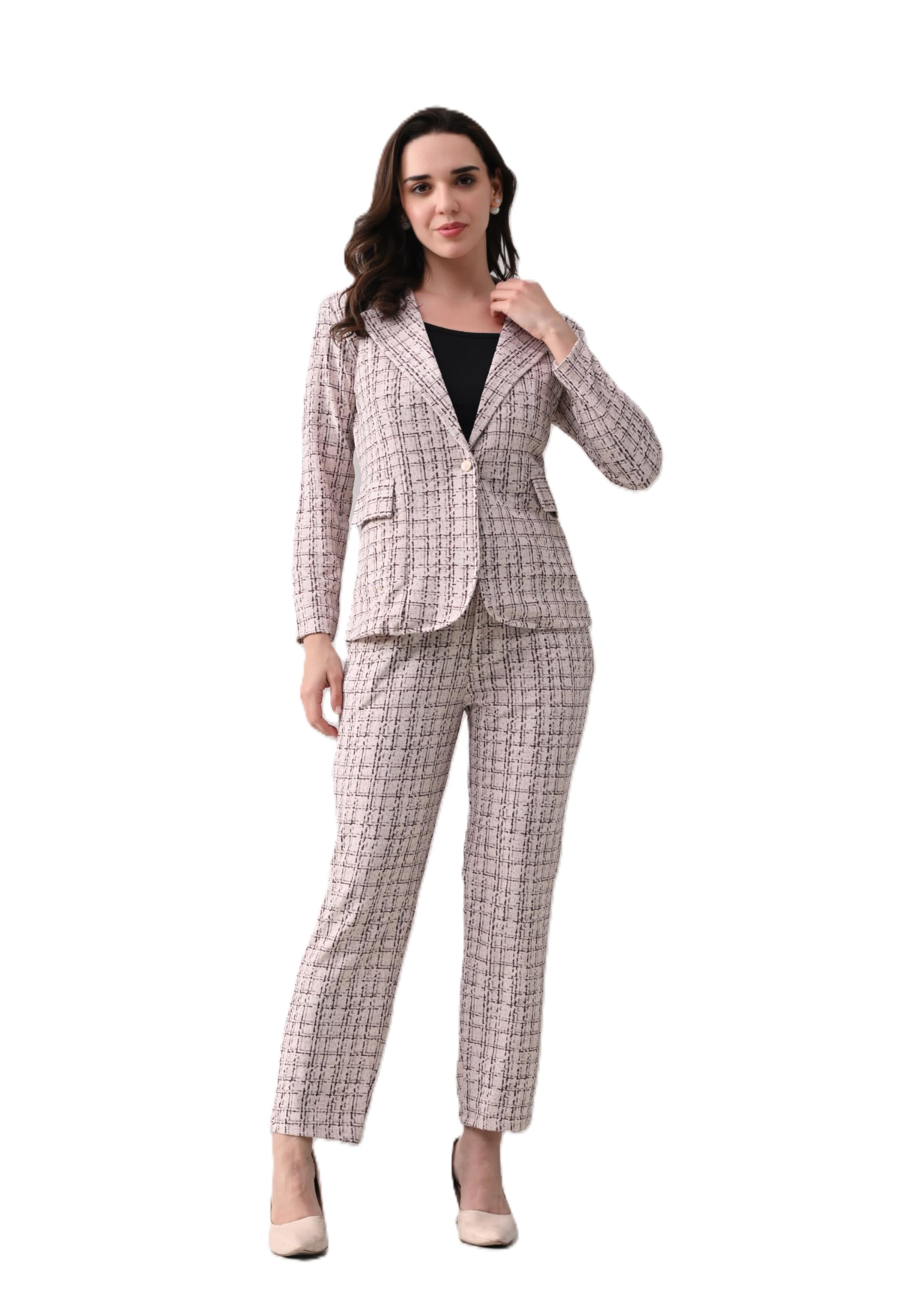 euphoria wardrobe Women’s Cream Cotton Blend 3-Piece Co-Ord Set with Blazer, Black Crop Camisole & Trousers | Office, Business & Formal Wear Outfit Suit Set for Women-picture-23