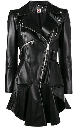 Medusa Black Peplum Fashionable Designer Genuine Leather Jacket Women Missy Plus Size