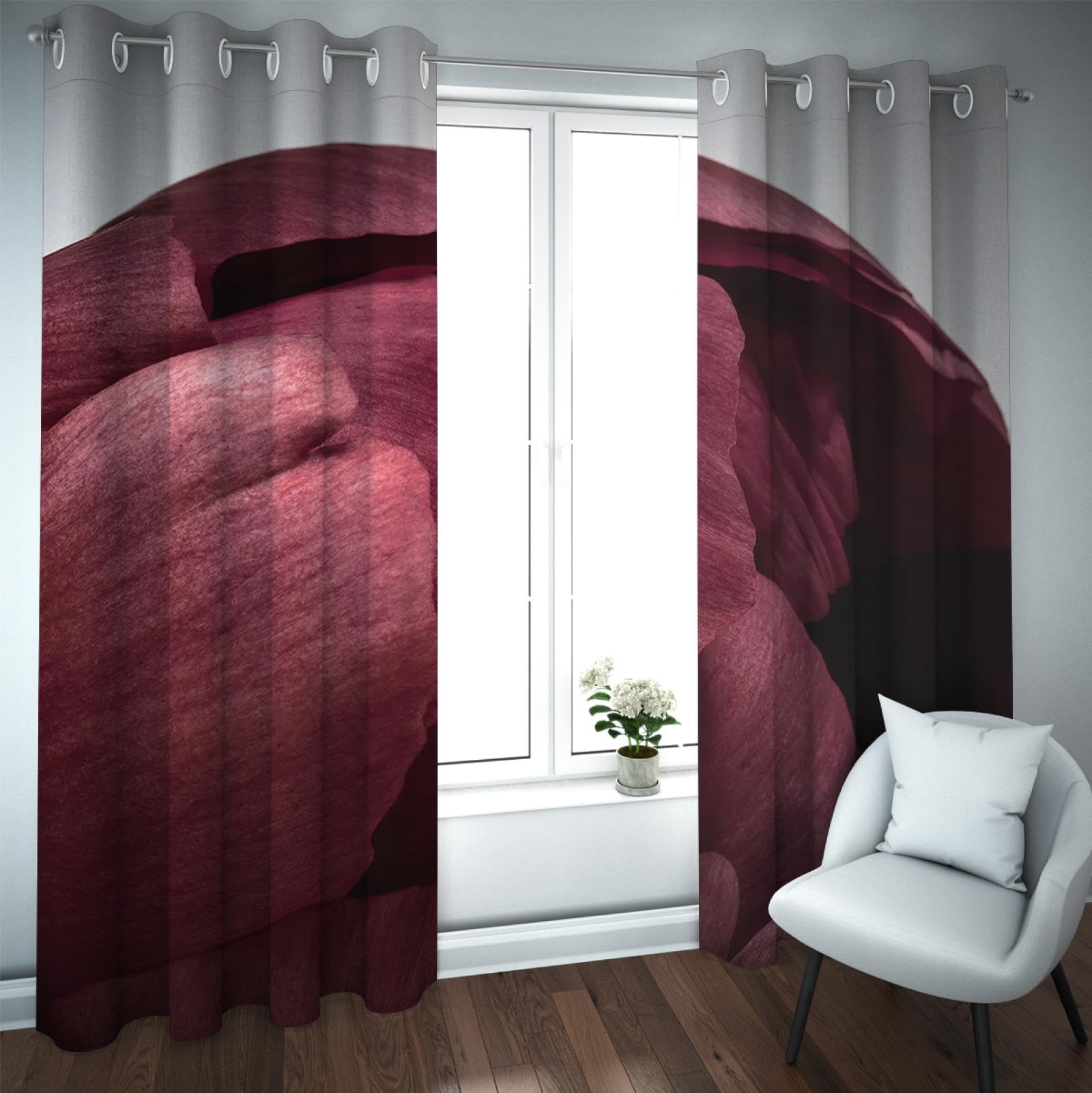 Rote Blumen-Fenstervorhänge Tulpenblumenmuster Druck-Verdunkelungsvorhänge für Schlafzimmer Wohnzimmer Kinderzimmer schalldämmende Vorhänge 2 Paneele 2xW132xL160cm