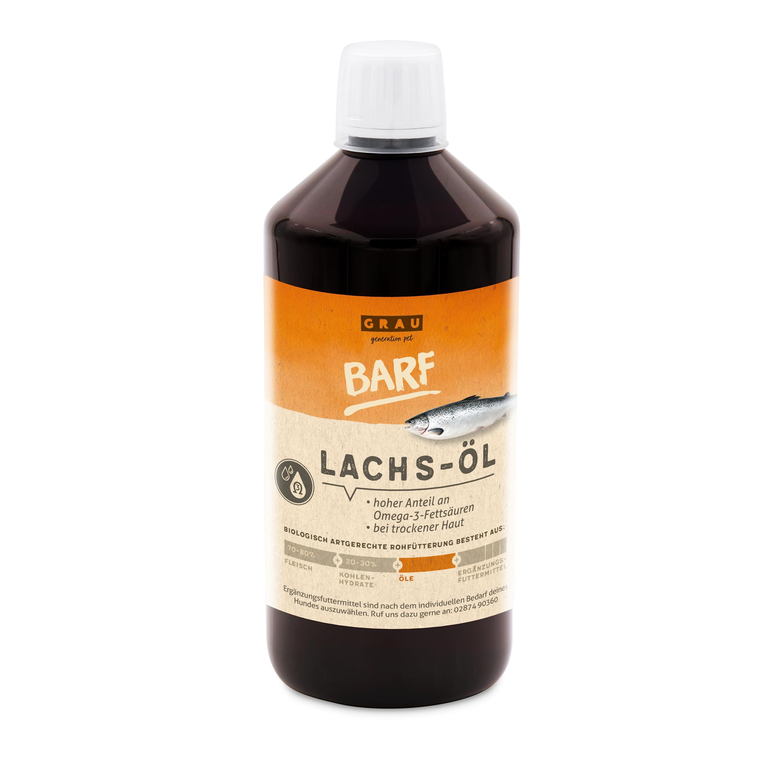 GRAU - l'originale - l'olio di salmone originale, con importanti acidi grassi omega 3 e omega 6, sostiene pelle e pelo, confezione da 1 (1 x 750 ml), alimento complementare per cani e gatti