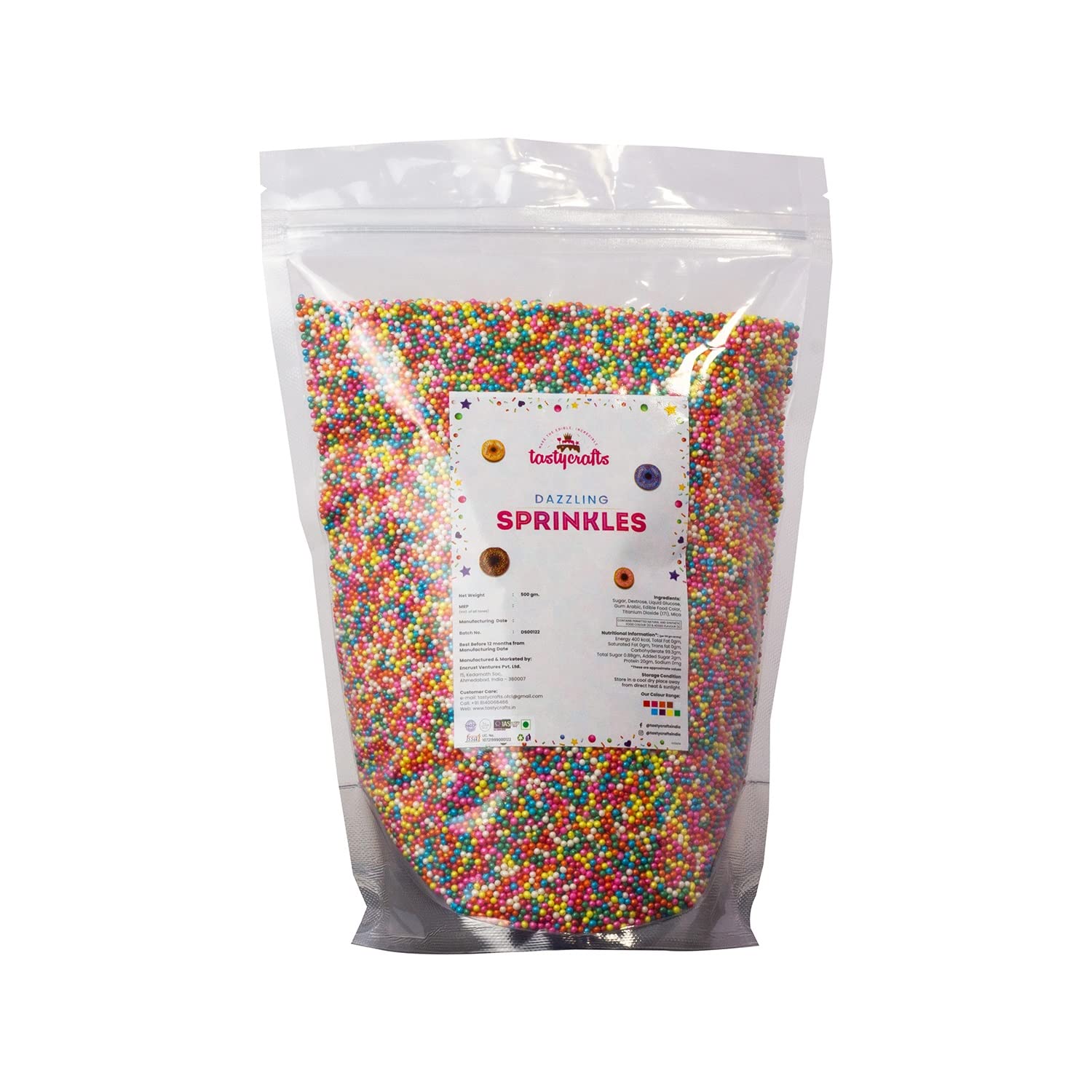 Tastycrafts Metallic Sprinkles - Dazzling Ball, 1.5 mm | Edible Bakestable Colour Balls | Sprinkle for Cake, Cupcake, Brownies Decoration | Coloured Sugar Confectionery | Multicolor - 500 GM (B09Y3JGNW6) Amazon Price History, Amazon Price Tracker