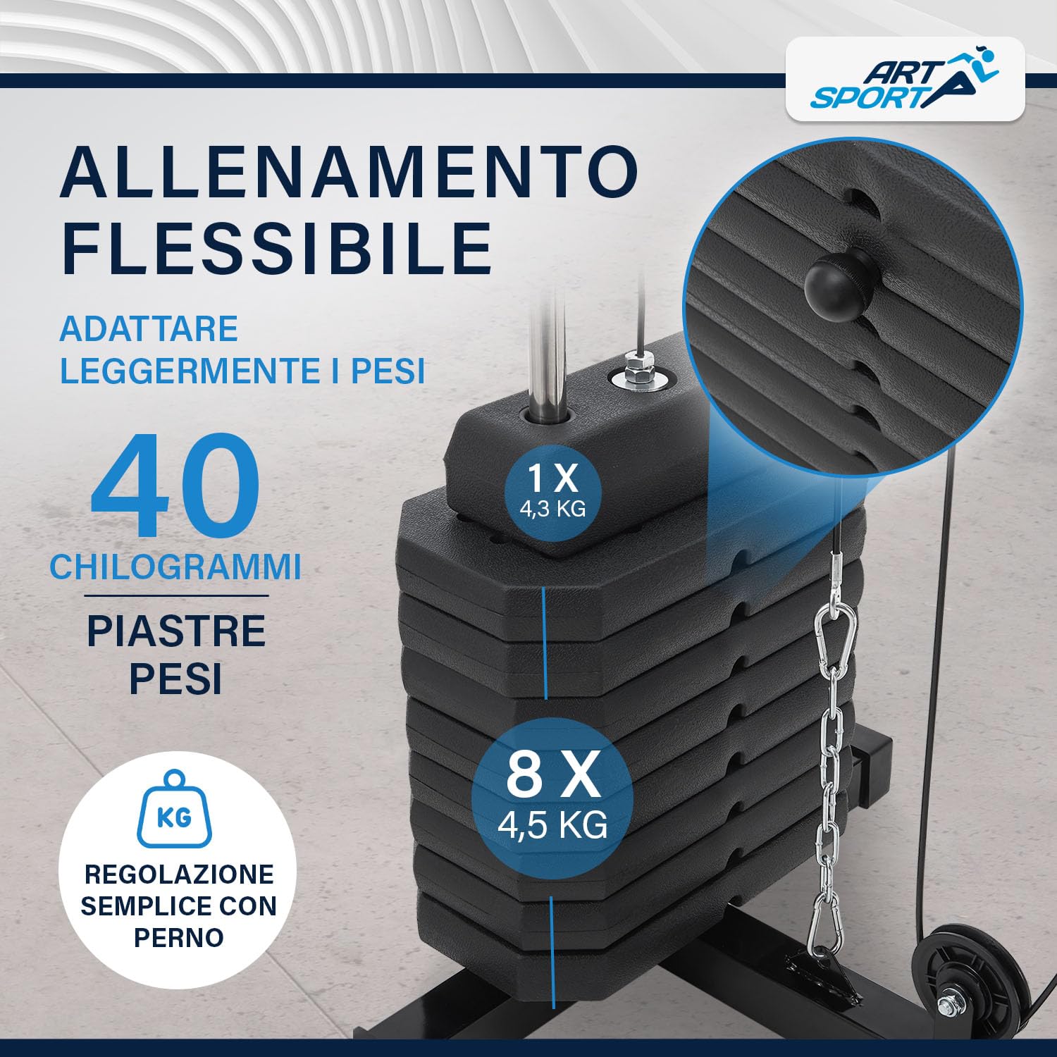 ArtSport Panca Multifunzione ProfiGym 2000 con barra lat e butterfly, cavo di trazione e estensore delle gambe - 9 pesi da 40 kg - Stazione multifunzionale per allenamento a casa