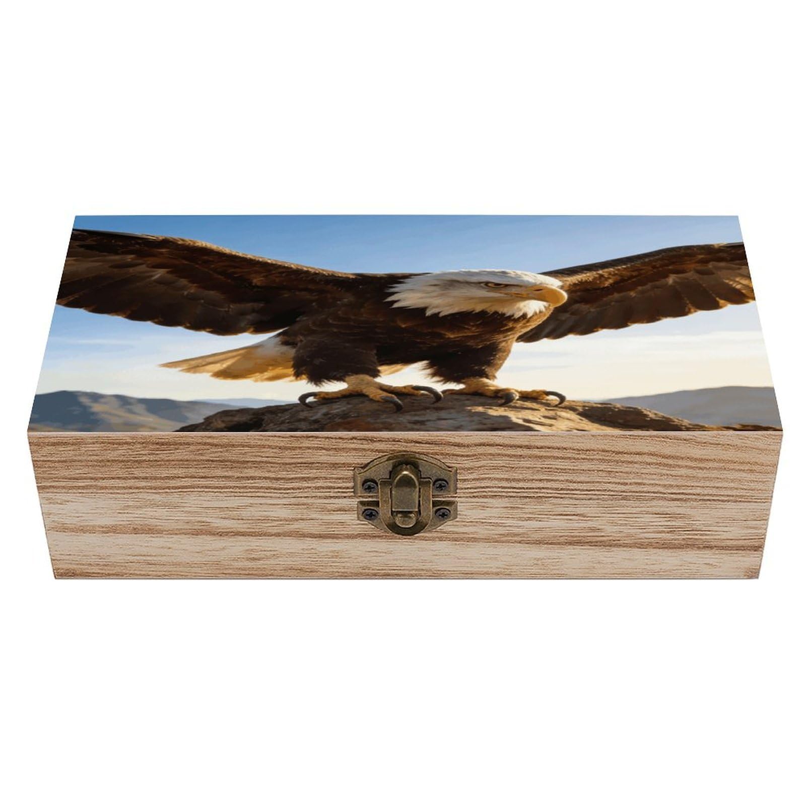 LZQPOEAS Fierce Eagle And National Flag Wooden Keepsake Box Wooden Storage Box Container with Hinged Lid Beautiful Wood Memory Box Decorative Jewelry Case for Crafts Art Hobbies & Trinket Storage