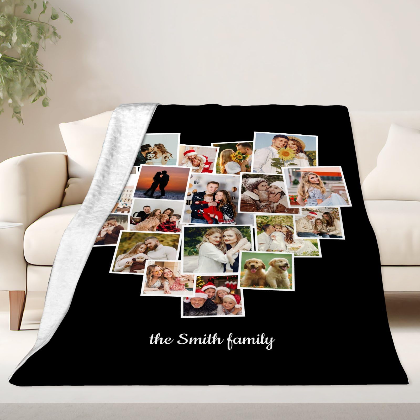 Manta personalizada con diseño en forma de corazón, collage de fotos, manta personalizada, manta personalizada, regalos de recuerdo de cumpleaños para padre, madre, abuela, amigos o pareja
