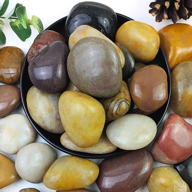 Guijarros de 5 libras para plantas de interior, rocas de río de colores mixtos de 2-3 pulgadas | Alto pulido grandes piedras decorativas al aire libre florero relleno pecera acuarios paisajismo jardín exterior e interior DIY