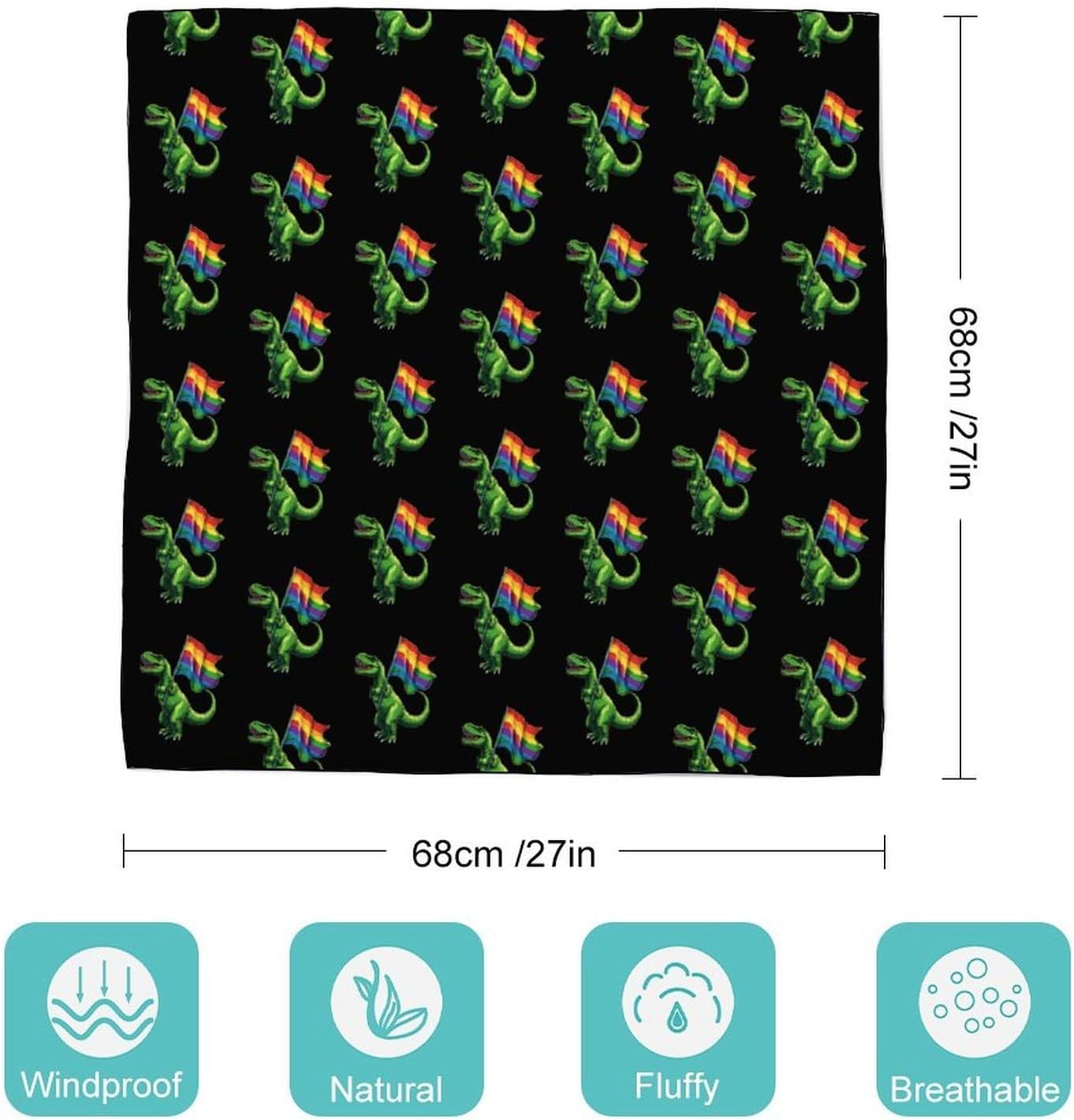 Dinosaur Rainbow Flag Proud Silk-Like Square Scarf for Women Vintage Printed Neck Scarf Bandanas Hair Scarves