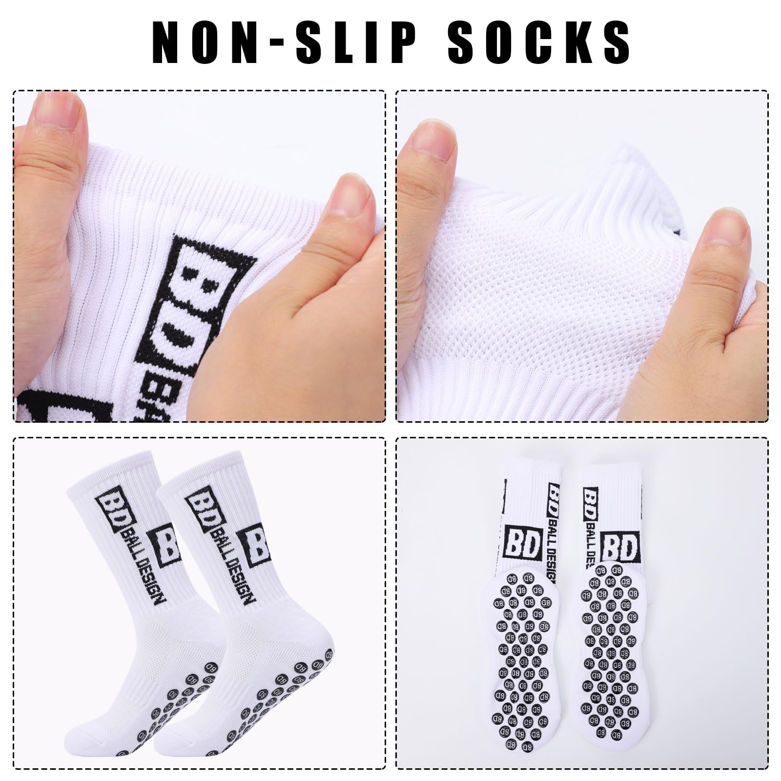 Risipu 4 pares de calcetines deportivos antideslizantes, transpirables, antideslizantes, calcetines de fútbol para hombre y mujer