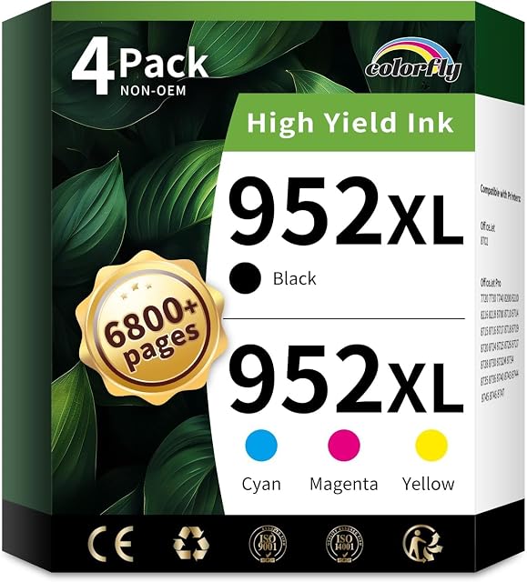 Paquet combo de cartouches d'encre 952XL pour HP OfficeJet Pro 8710, 7740, 8720, 8702 | Cartouches d'encre 952XL 952 XL pour HP OfficeJet Pro 8210, 7720, 8715, 8730, 8740, 8216 (Noir/Cyan/Magenta/Jaune)
