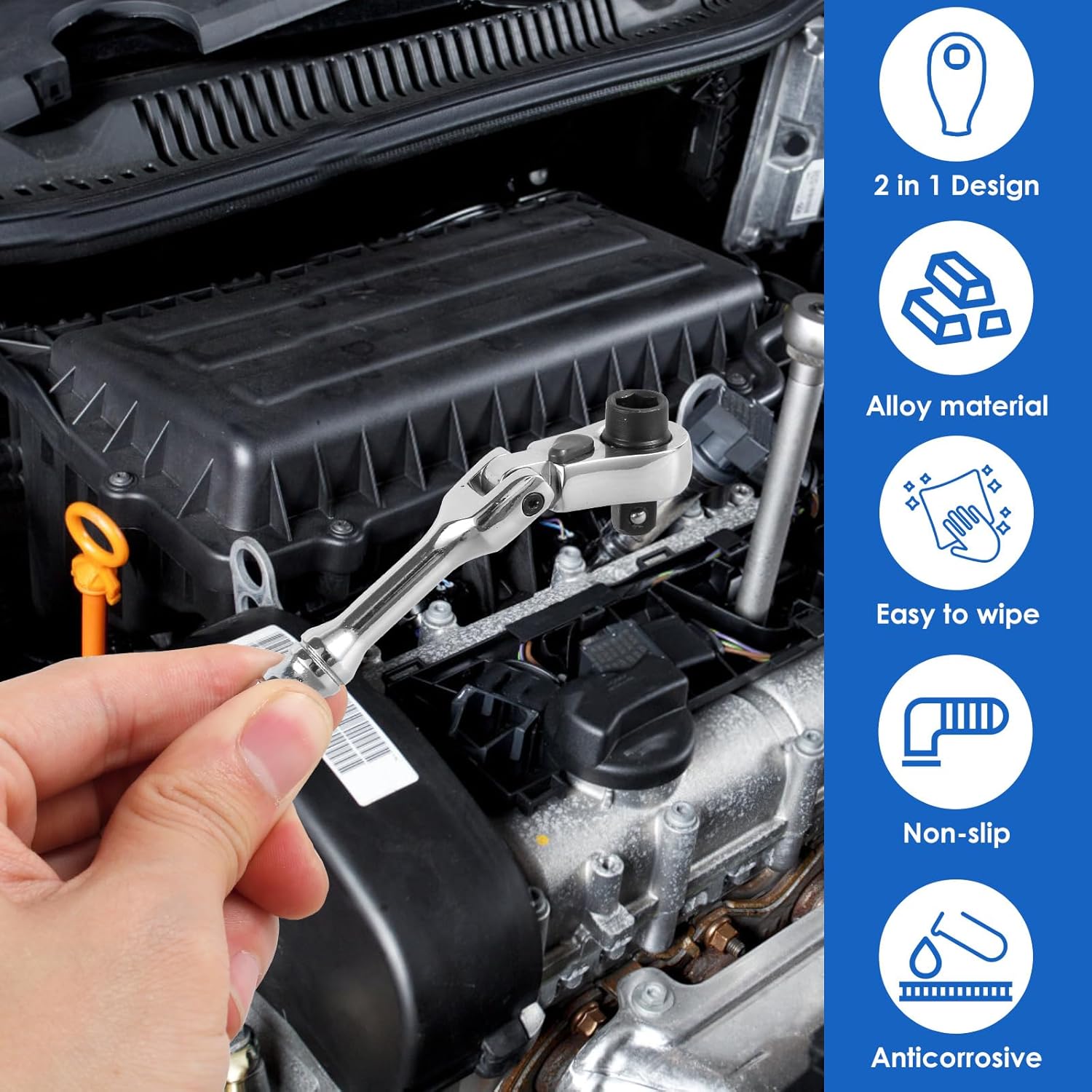 Ratchet Handle Chrome Vanadium Steel 2 in 1 Multifunctional Flex Head Ratchet Wrench 1/4inch Drive Ratchet and Bit Driver Tool Reversible Mini Socket Wrench for Furniture