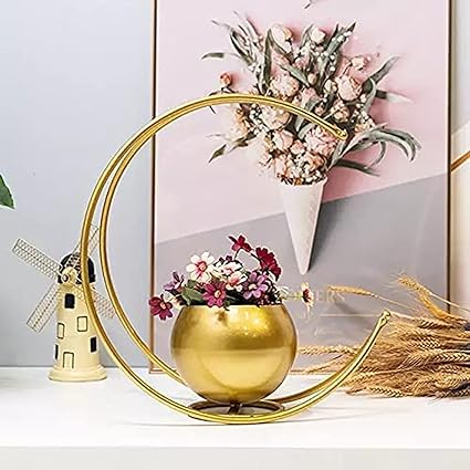 Unique Art Handicrafts Metal Geometric Design Vase with Gold Finish - Table Decorative Flower Pot