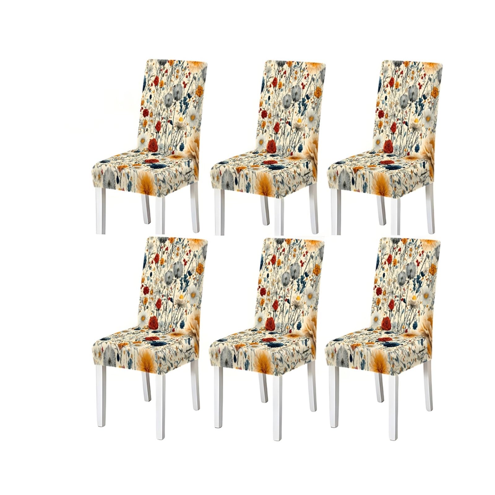 BOSUYBN Vintage Wildflower Dining Chair Covers Set Of 2/4/6, Stretch Washable High Back Chair Slipcovers, Farmhouse Cottage Home Decor Furniture Protectors for Home Dining Room(6PCSChair cover)
