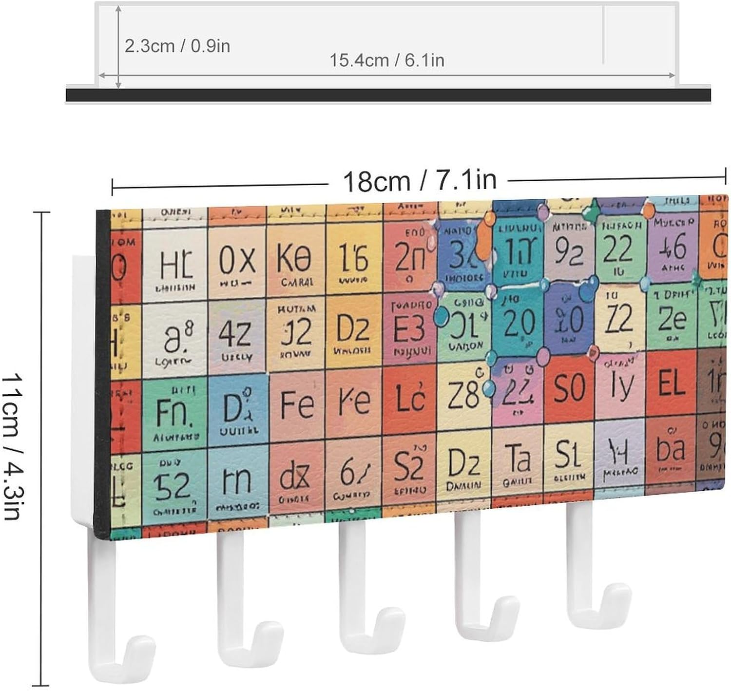 Periodic Table Key Holder with 5 Hooks Mail Organizer for Wall White-style image 2