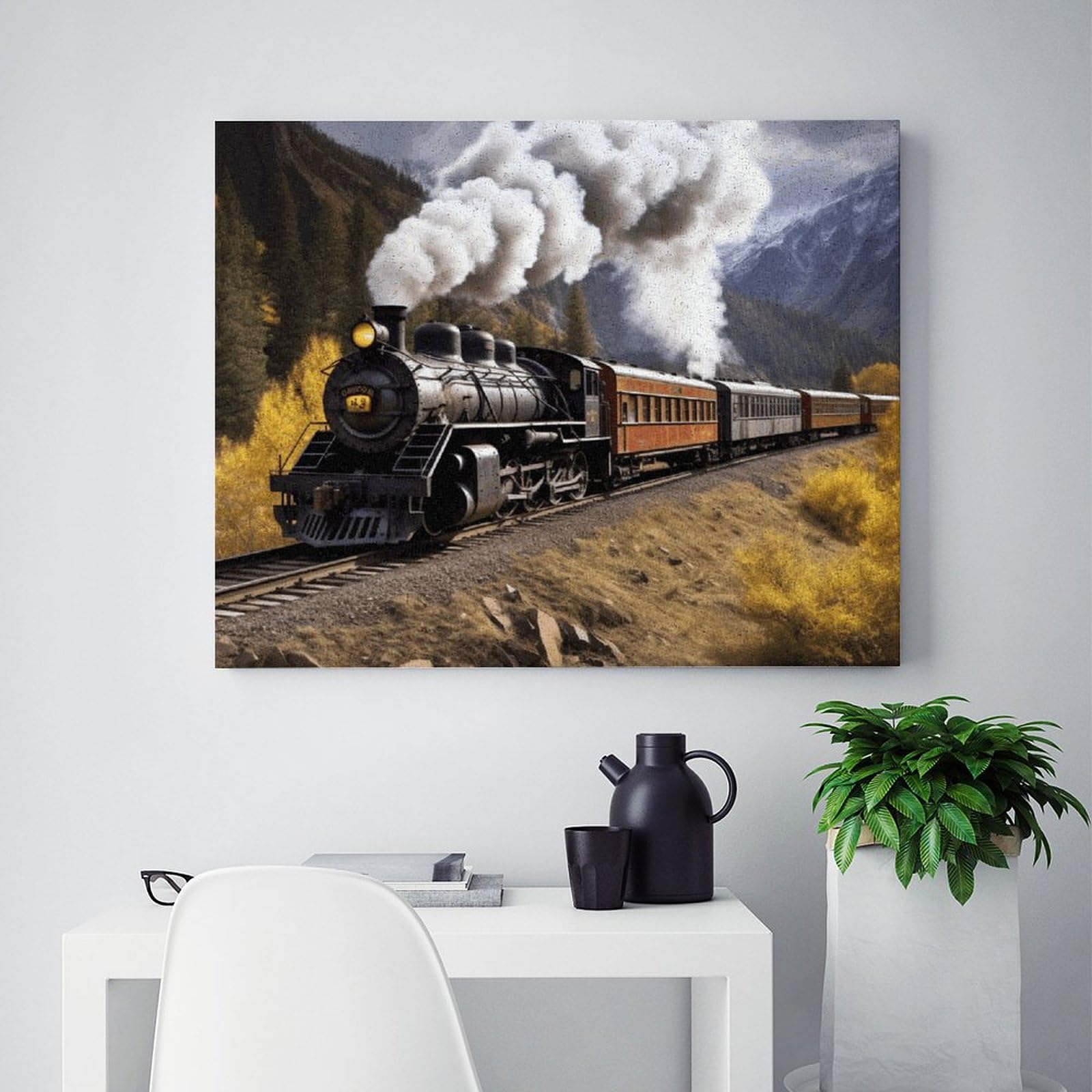 WYUSPGK Malen nach Zahlen, Dampflokomotive Zug Druck Acryl Malen nach Zahlen Leinwand Malen nach Zahlen Malen nach Zahlen Geschenk