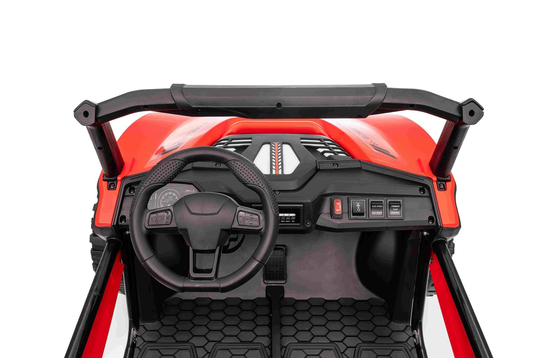 T-REX Ride 4x4 elektryczny samochód dla dzieci, 24 V, czerwony, odtwarzacz MP3 z wejściem USB/AUX, 4 x 4, akumulator litowy, zawieszenie, pilot zdalnego sterowania, oświetlenie LED