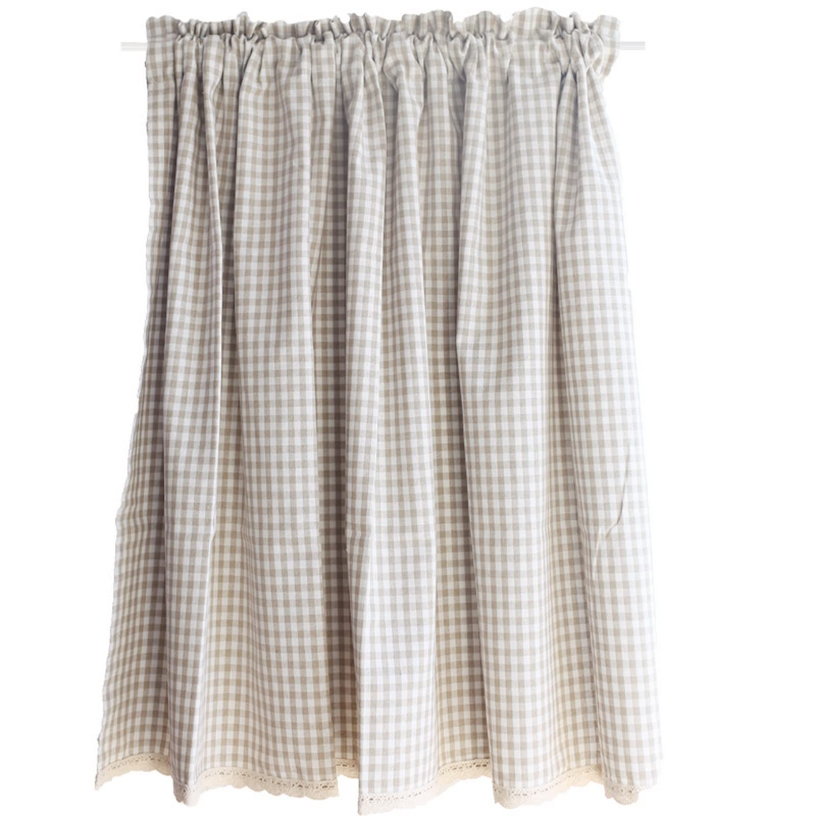 A.Monamour Tenda Corta per Finestra Piccola Cotone Lino Opaco A Quadri Scacchi Kaki Check Con Pizzo Tendina Cucina Bistrot Caffè Mezza Tenda Mantovana Tenda a Vetro Tenda a Pannello Tenda Porta