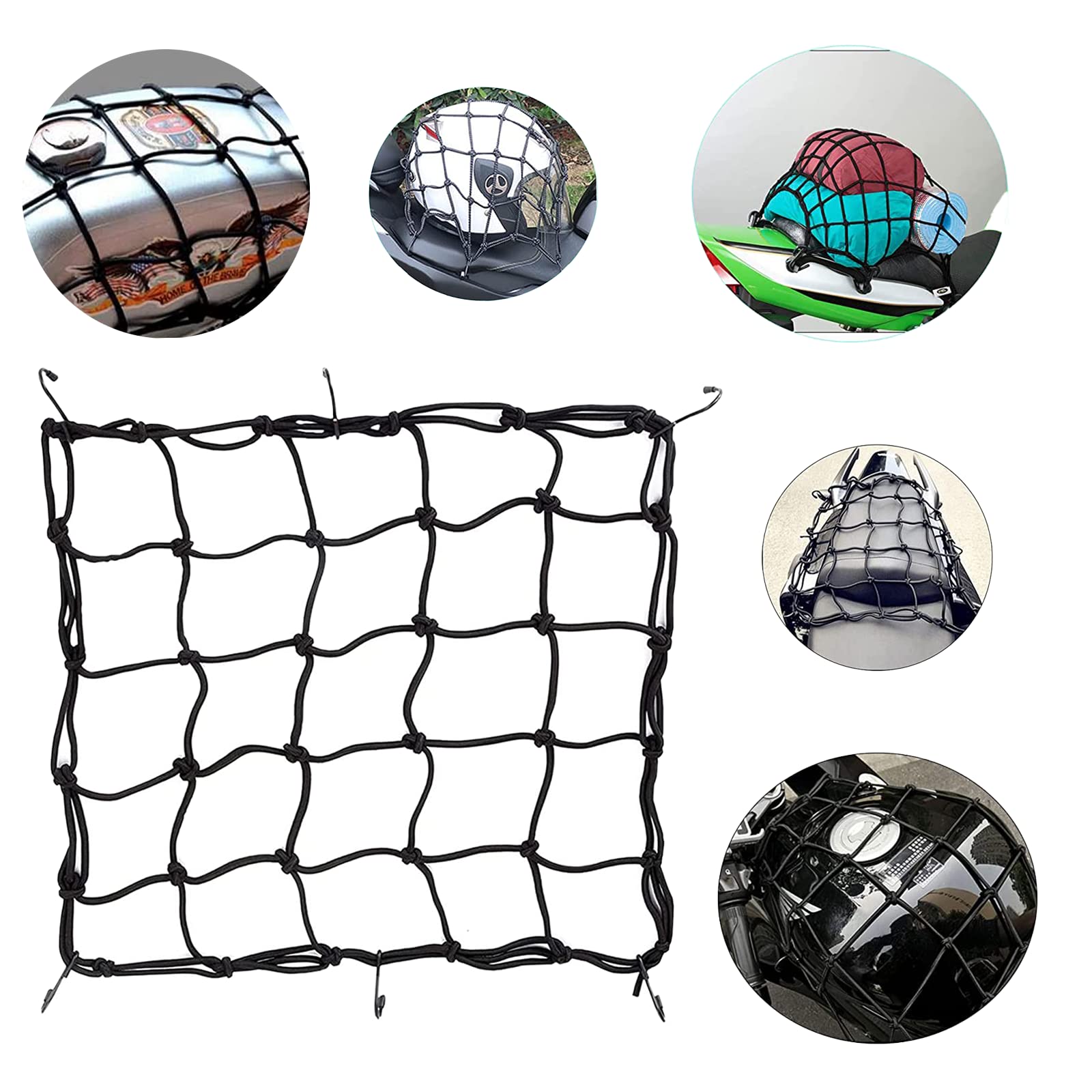 Filet Rangement Stable Sangle Moto Vélo Filet Moto Bagage 30x30cm - Élastique Avec Crochets - Pour Casque Et Affaires Crochets Réglables Résistant Rangement Accessoires Vélo élastique