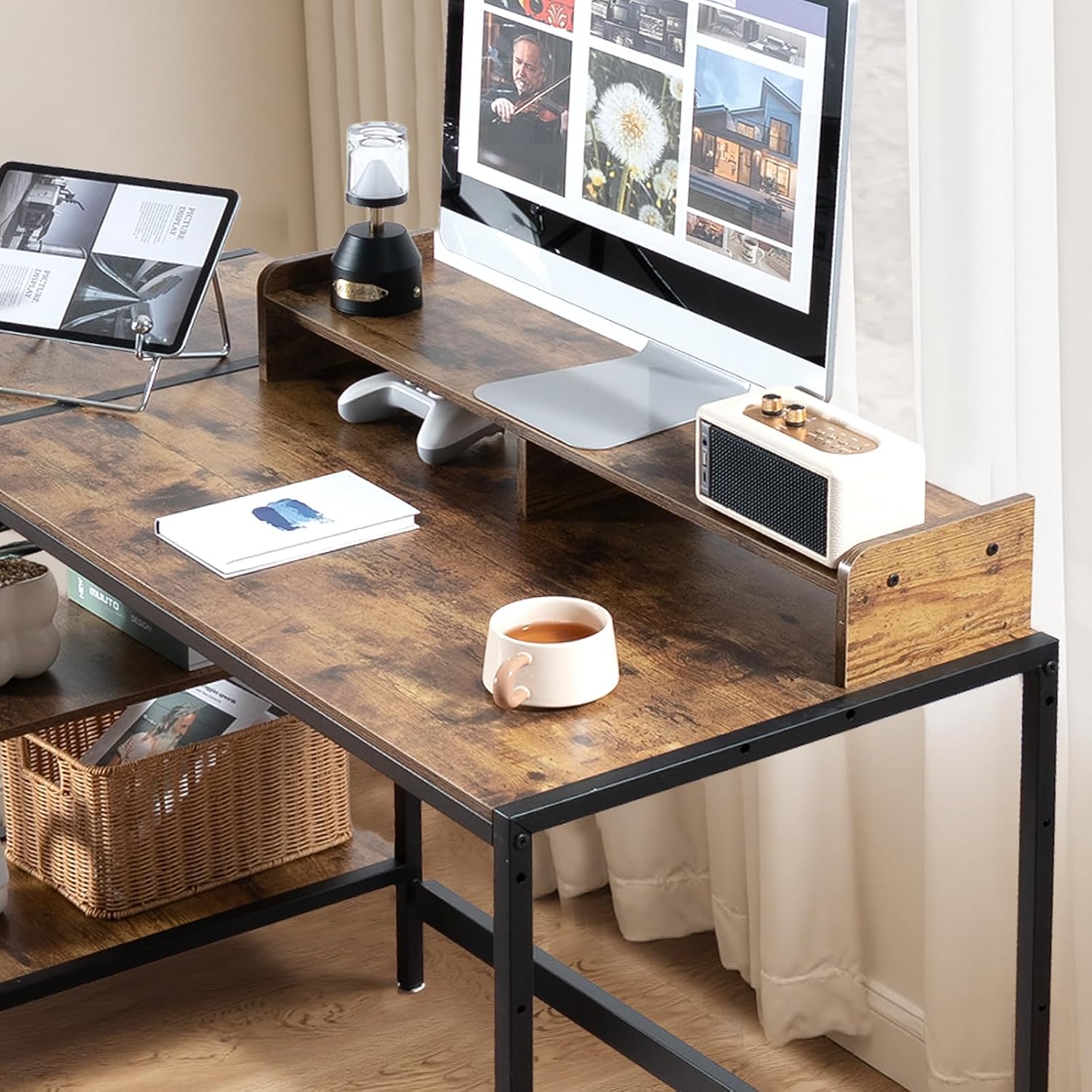 Computer Desk 47-inch with Storage Shelf - Vintage Ideal Gaming Desk for Bedrooms, Small Spaces, and Home Offices Modern Writing Desk for PCs.