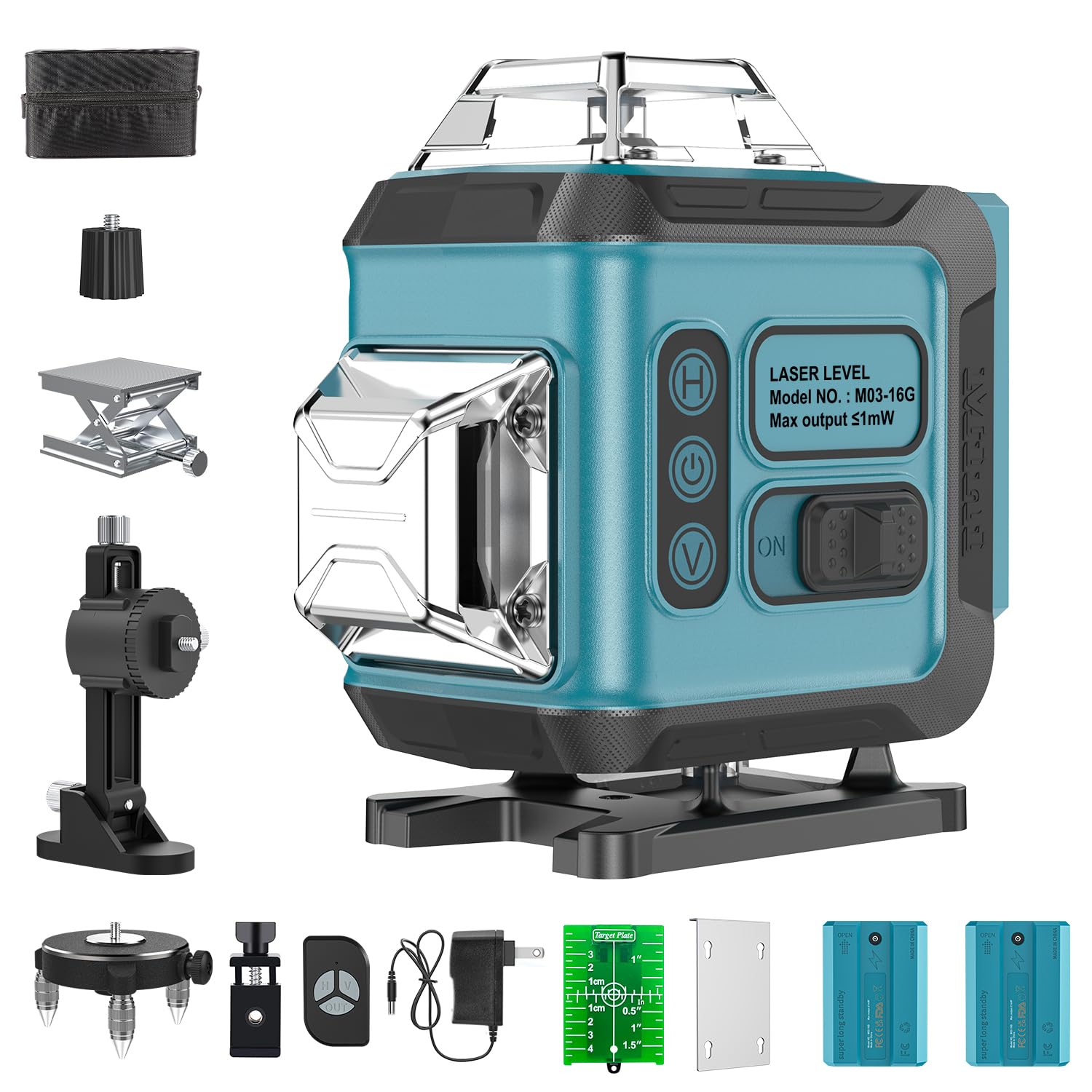 16 Linien Kreuzlinienlaser Grün 4D (4x360°), Outdoor Puls-Modus & Helligkeitsregelung, Hochpräzise Laserquelle, Ultra-stabil, 2x 2400mAh Akkus, Fernbedienung & 150m Reichweite