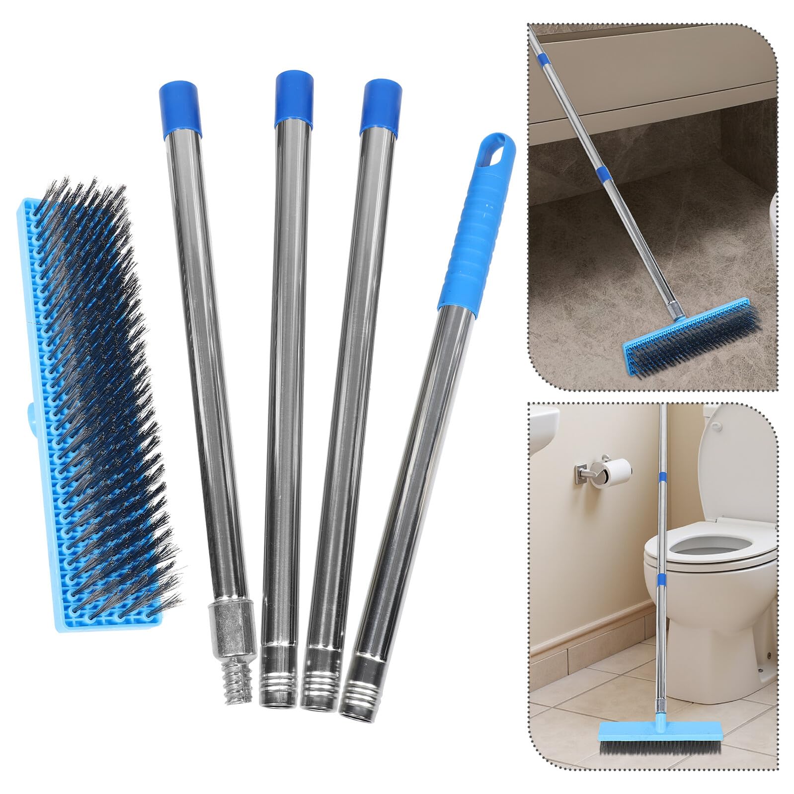UKCOCO Cepillo para Fregar Azulejos con Mango Largo de Acero Inoxidable 1,6 M, Cerdas Resistentes para Suelos de Baño y Ducha, Limpiador Potente de Lechada para Pisos y Bañeras
