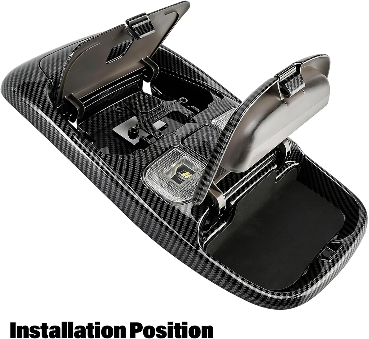 Front LED Overhead Console Dome Light & Storage Assembly for 1998–2002 Dodge Ram 1500 2500 3500 Replaces 55350657 SN96TL2AA, Overhead Dome Light Console Storage, Carbon Fiber