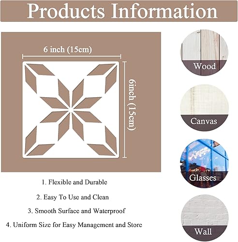 Miniatura 5 de 9 plantillas de azulejos de 6 x 6 pulgadas, plantillas de plástico reutilizables para pintar pisos, paredes, muebles, hormigón, patio, interior y