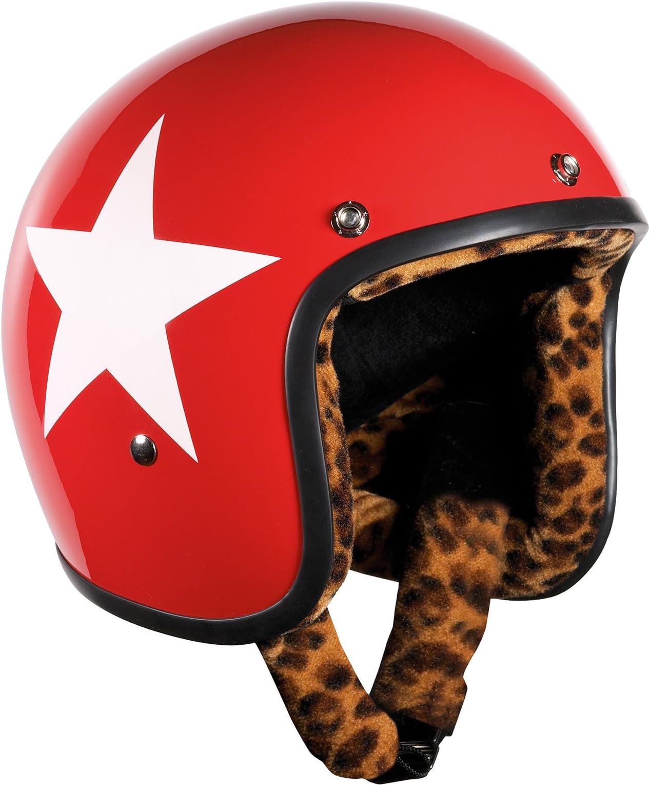 Bandit Star Red Leo Jet Helmet - Red Leopard Print Motorcycle Helmet, Color:Red;Size:XXL(63cm)