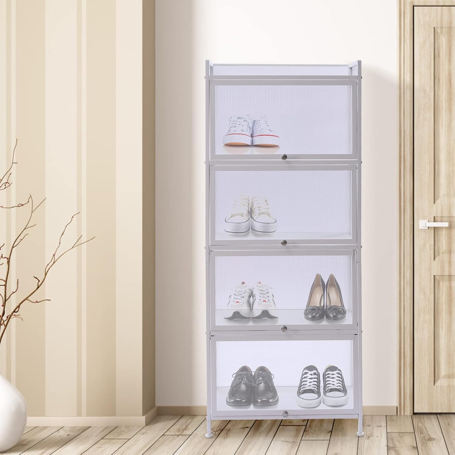 5-Tier Kitchen Rack with 4 Layer Flip Door, KitchenStorage Cabinet Storage Shelf Organizer, for Kitchen, Bedroom, Living Room, Office, Bookshelves, Shoe Racks,Wine Cooler(White)