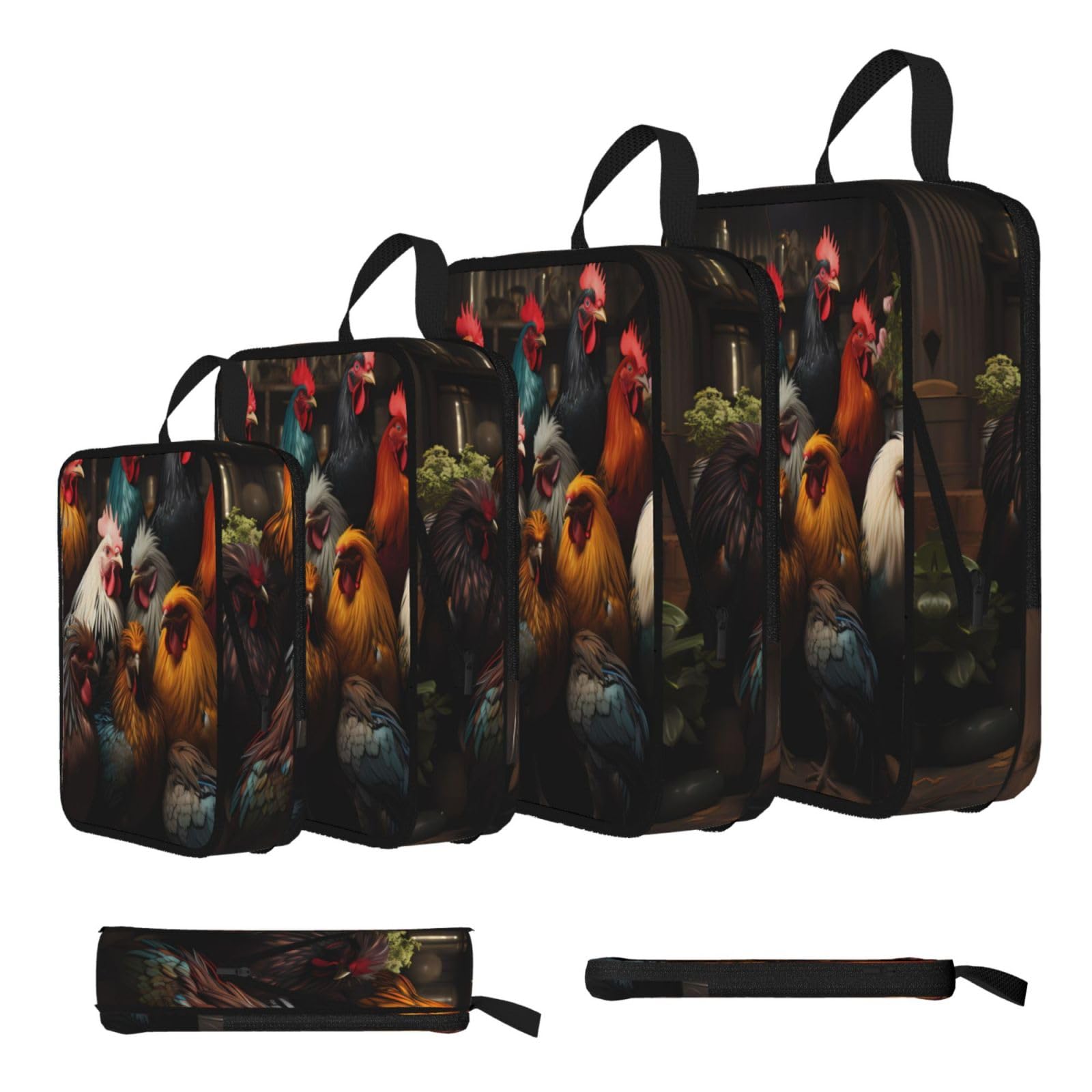 Sxzvvbn Black Rooster Family Portfolio Compression Packing Cubes 4 Piece Set