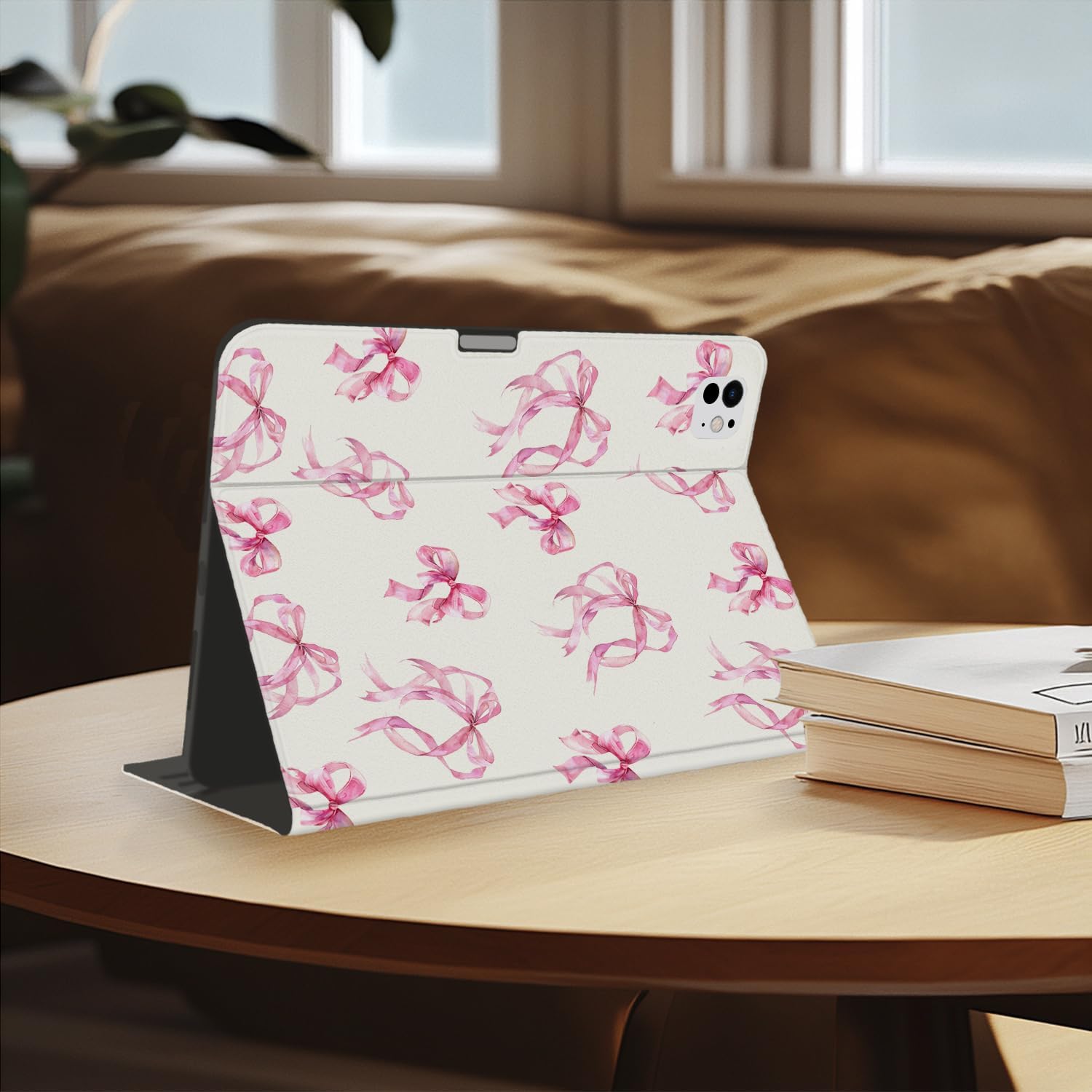 JOYLAND Ribbon Bow Case for iPad (A16) 11th Gen 2025 11-inch/10th Gen 2022 10.9 inch,White Textured Folio Protective Case with Pencil Holder Multi-Angle View Adjustable Stand Auto Wake/Sleep