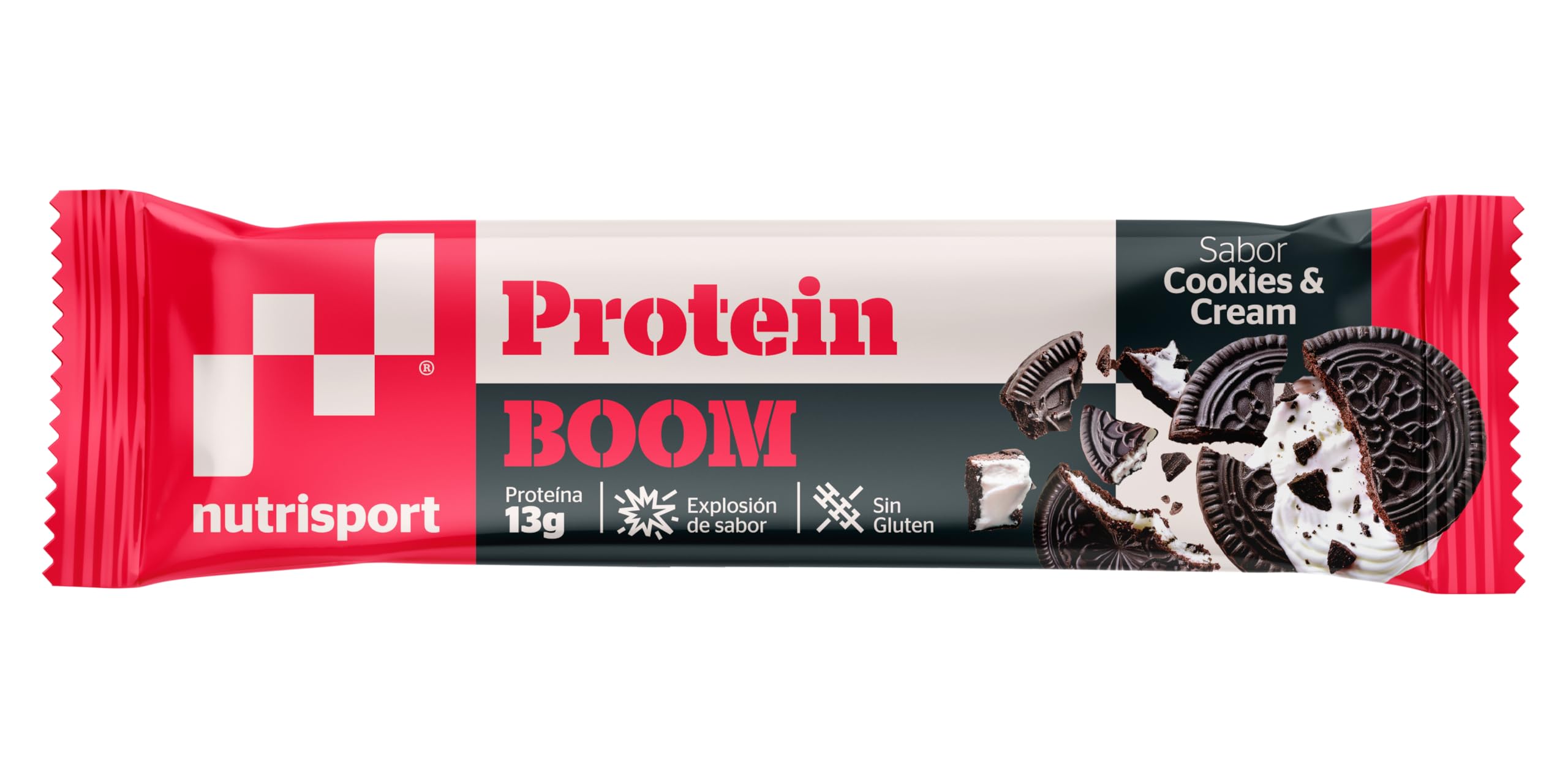 NUTRISPORT - Barritas Proteína Protein BOOM 24 Uds | Proteínas para Masa Muscular con Vitamina C y B6 | Energy Protein Bar Gym | Suplemento Deportivo Cookies Cream