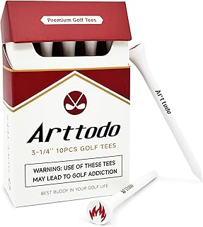 Arttodo Premium Bamboo Wood Golf Tees, 10 Units, 83mm (3-1/4") Bamboo Tees in Funny Packaging, Durable, Vintage-Style, Golf Accessories for Men Women