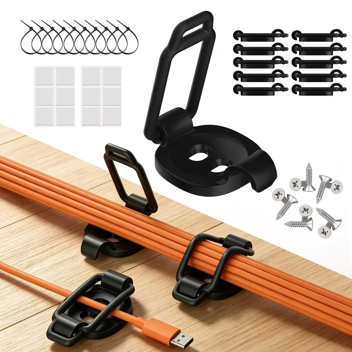 Self Adhesive Cable Clips, Cable Tidy & Management Clips, Black, 10 Pack