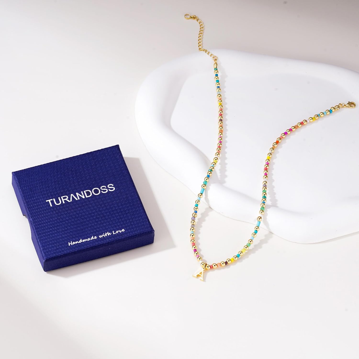 Turandoss Colorful Beaded Initial Necklaces for Women Trendy, Dainty 14K Gold Plated Beads Initial A-Z Colorful Beaded Pendent Necklace Birthday Personalized Friendship Jewelry Gifts for Women Girls - Image 7