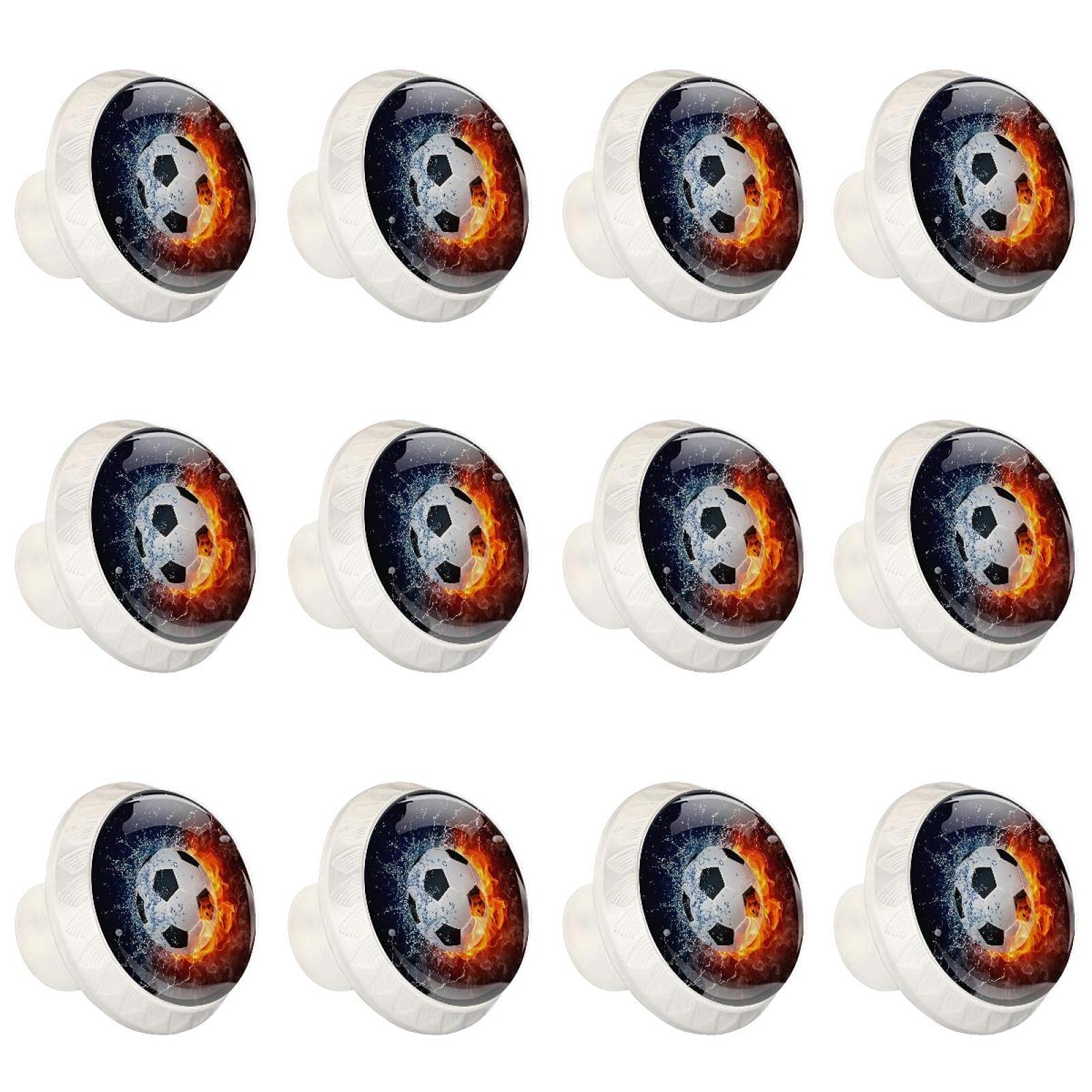 Boutons d'armoires de cuisine ronds motif football lot de 12 poignées pour tiroir et commode