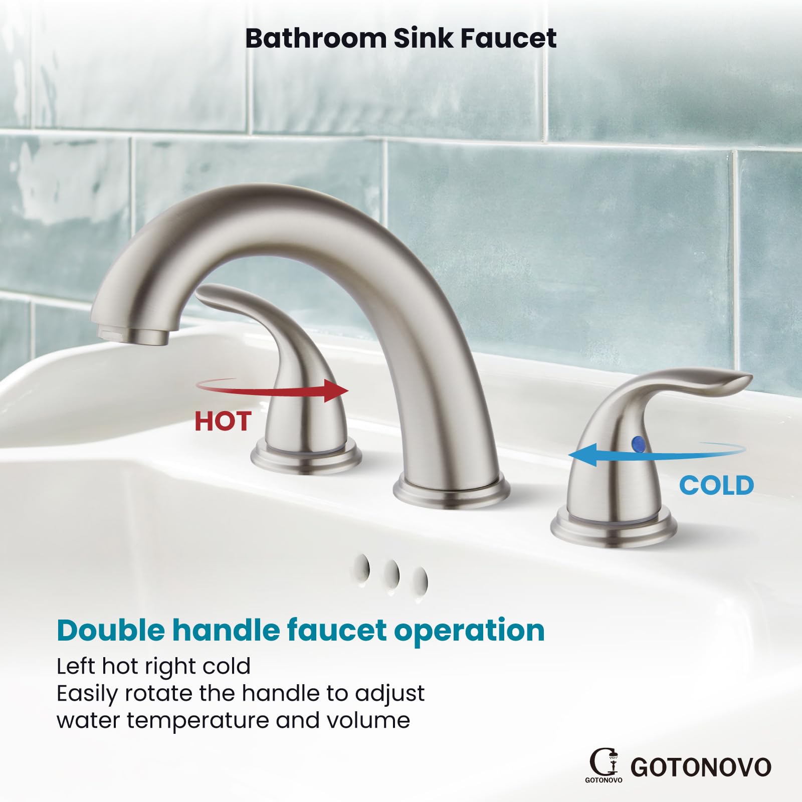 Gotonovo Waschbecken Wasserhahn – ölgeriebene Bronze, 2 Griffe, Mit Pop-Up Ablauf, Aus Messing, Einfach Montierbar