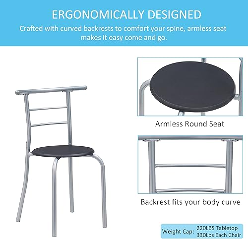 Miniatura 3 de VECELO Juego de mesa redonda y silla de madera de 3 piezas para comedor, cocina, bar, desayuno, con estante de almacenamiento de vino, ahorro de