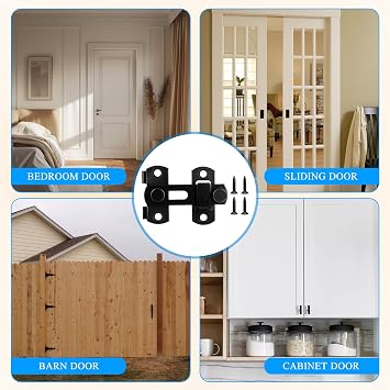 2 Pack Barn Door Lock 180 Degree Sliding Barn Door Locks Black Stainless Steel Latch Lock Flip Gate Latch Safety Bolt with Screwdriver for Garage, Window, Garden, Pet Door, Closet Door