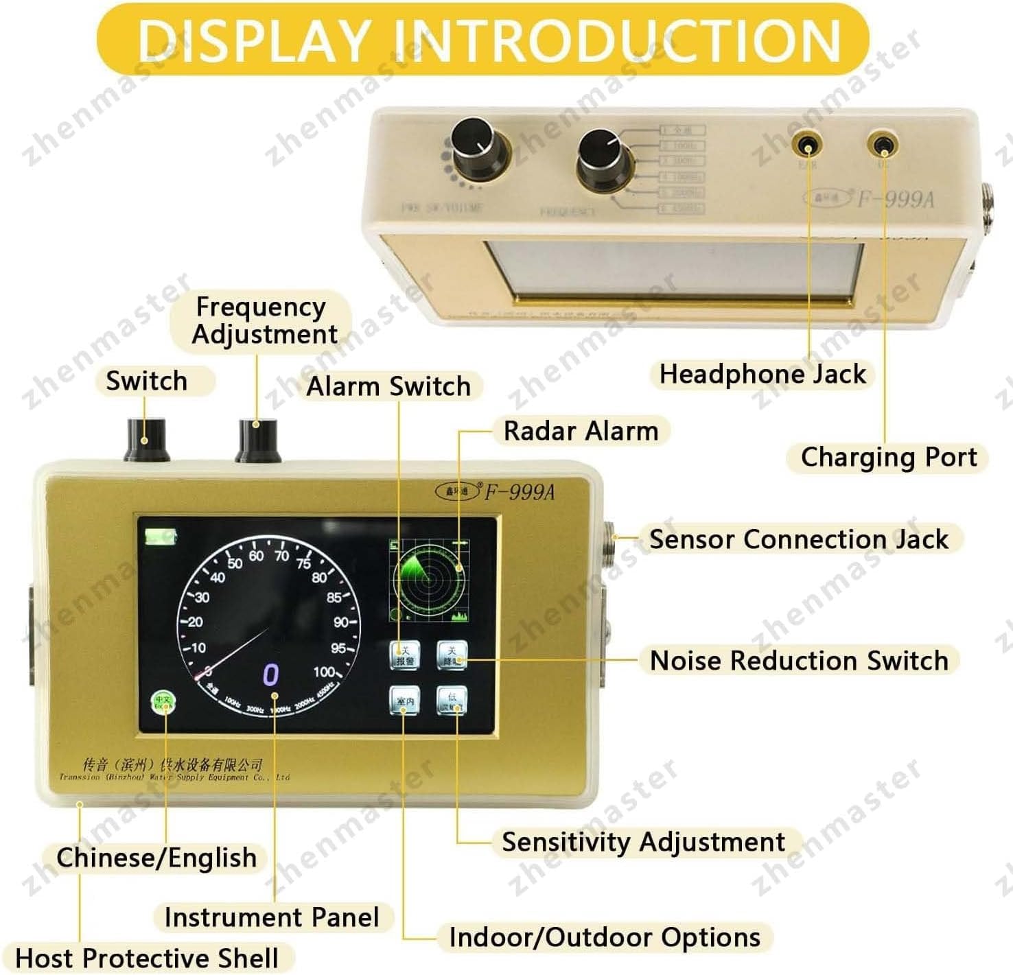 Detector Profesional de Fugas de Agua Subterráneas F-999A - Escáner Profundo 4M, Frecuencia Ajustable 1Hz-4500Hz y Auriculares Cancelación Ruido para Fontaneros y Equipos Municipales