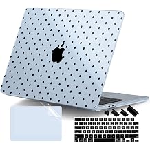 DONGKE for MacBook Air 13 Inch 13.6 Inch Case, M5/M4/M3/M2 Chip 2026 2025 2024 2023 2022, Hard Plastic Printed Cover with Screen Protector & Keyboard Cover & Dust Plugs, Blue Polka Dots
