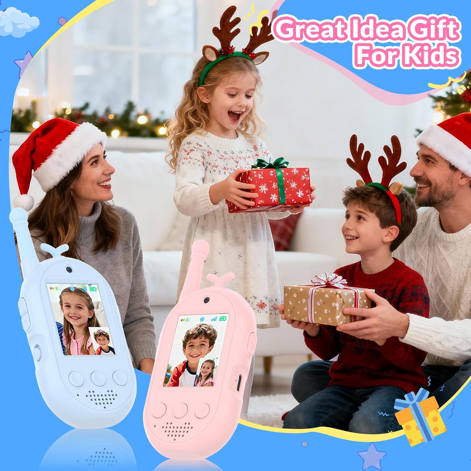 Video Walkie Talkies for Kids, 2 Pack Kids Walkie Talkies Rechargeable, Voice Changer & Sticker Effect,Long Range Toys for Family Games, Outdoor Camping, Gifts for Boys and Girls Ages 3-12 - Image 8