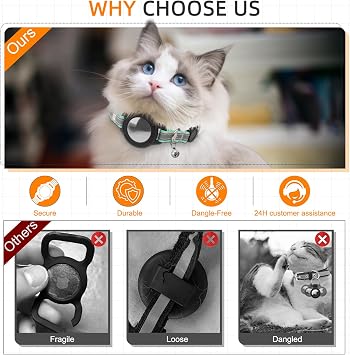 Airtag Kedi Tasması Ayrılıkçı, Odokele Reflektörlü Kedi Tasmaları, Yavru Kedi için Apple Air Etiket Tutuculu, Kedi GPS Takip Cihazı Ayarlanabilir Yaka, Yavru Kedi ve Yavru Köpekler için Hızlı Çıkarma