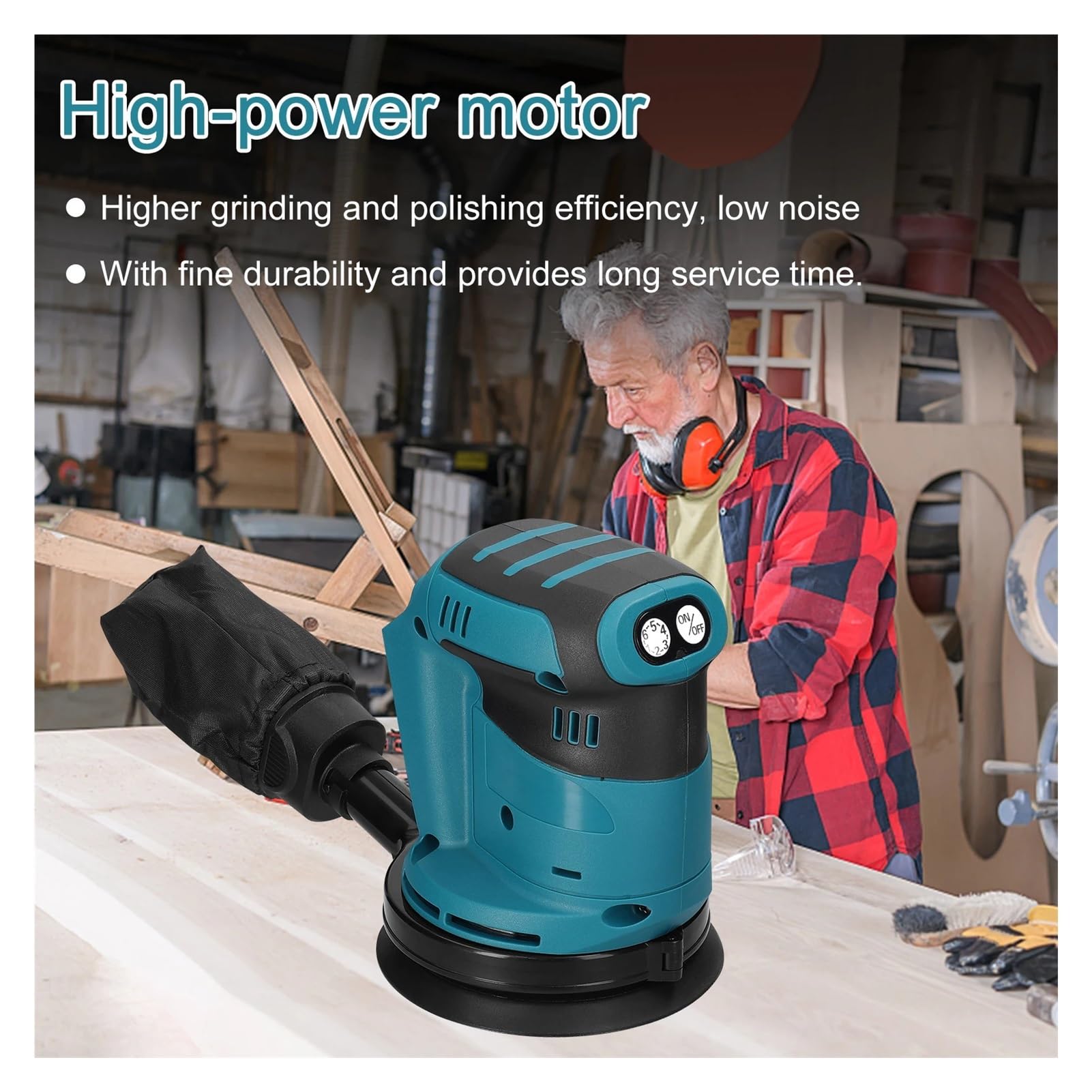 LIJADORA Orbital inalámbrica con Motor de cepillo 125mm, amoladora madera, pulido y encerado Metal for herramienta batería ta 18V