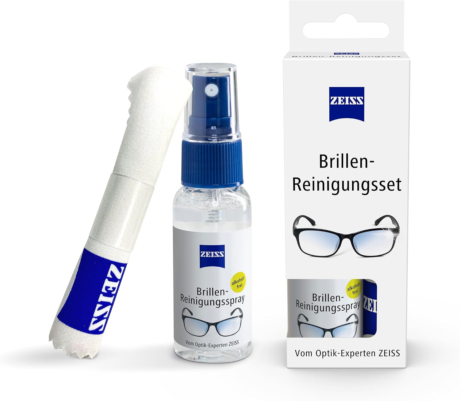 Zeiss Spray do okularów o pojemności 30 ml wraz ze ściereczką z mikrofibry do delikatnego i dokładnego czyszczenia szkieł okularów bez alkoholu