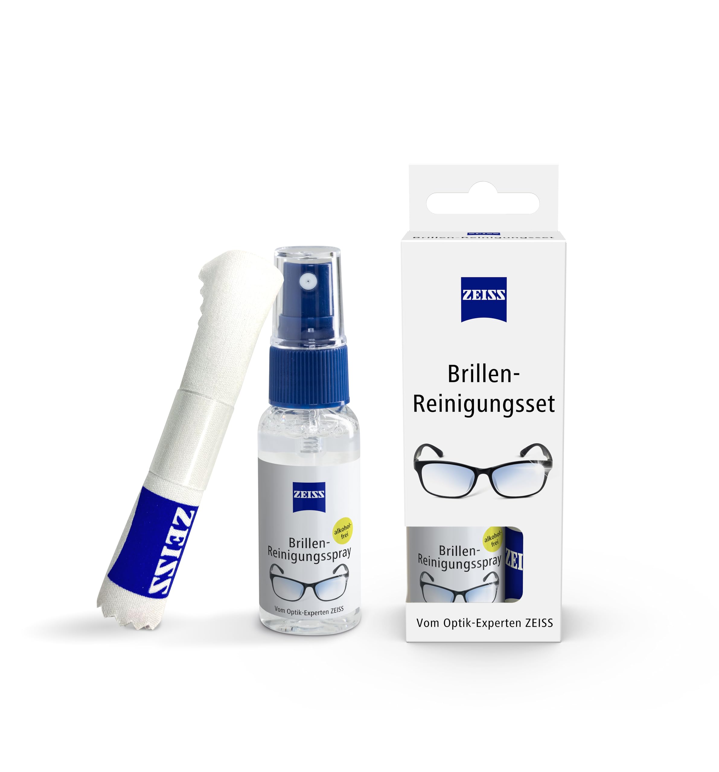 Zeiss Spray pour lunettes de 30 ml avec chiffon en microfibre pour un nettoyage en douceur et en profondeur de vos verres de lunettes - Sans alcool